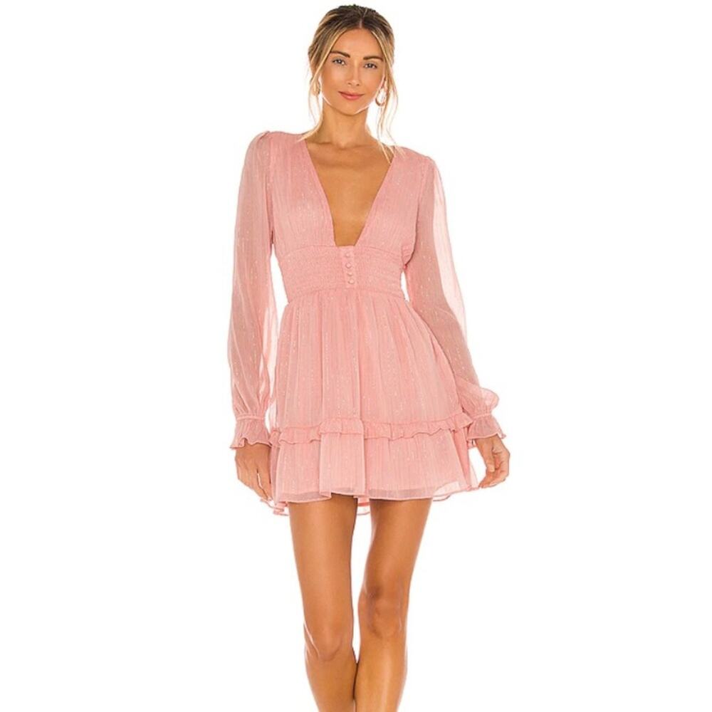 Lovers + Friends Arline Revolve Pink Silver Metallic Stripe Dress size small